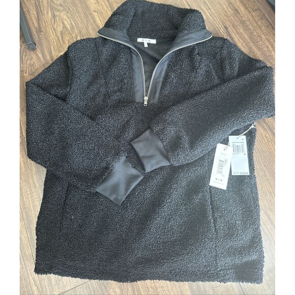 Three Dots Womens Mock-Neck Fleece Half-Zip Sweatshirt Pullover deep Black M - Picture 2 of 6